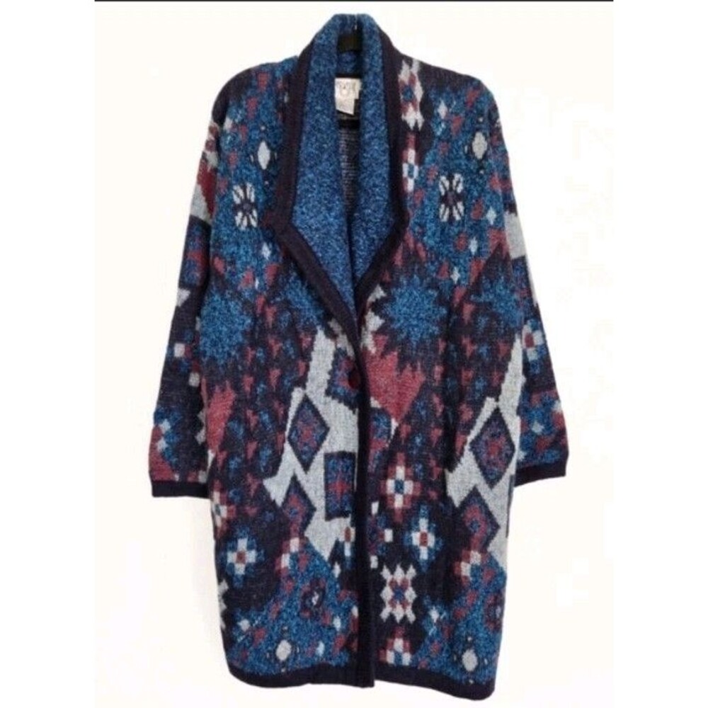 VTG Cervelle Cardigan Sweater Men's XL Thick Wool Blend Long Aztec Southwestern